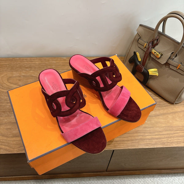 Hermès Sandal 60 Burgundy Pink in Suede 743972