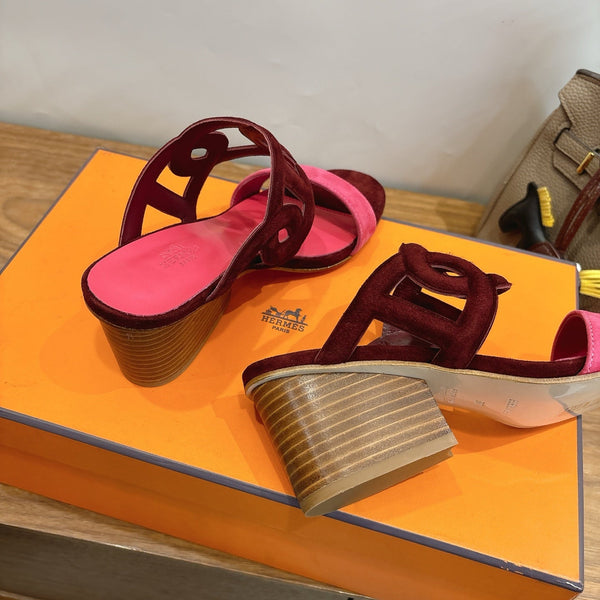 Hermès Sandal 60 Burgundy Pink in Suede 743972