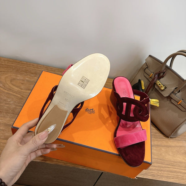 Hermès Sandal 60 Burgundy Pink in Suede 743972