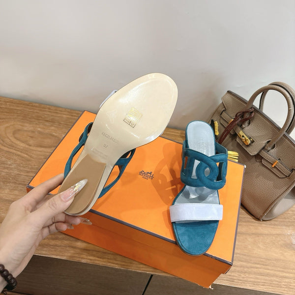 Hermès Sandal 60 Deep teal in Suede 743974