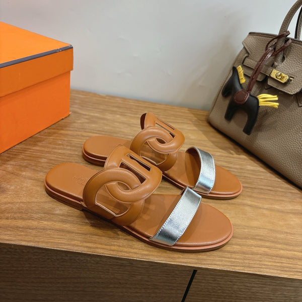 Hermès Sandal Brown Silver in Calfskin 743976