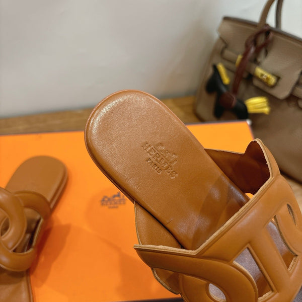 Hermès Sandal Brown Silver in Calfskin 743976