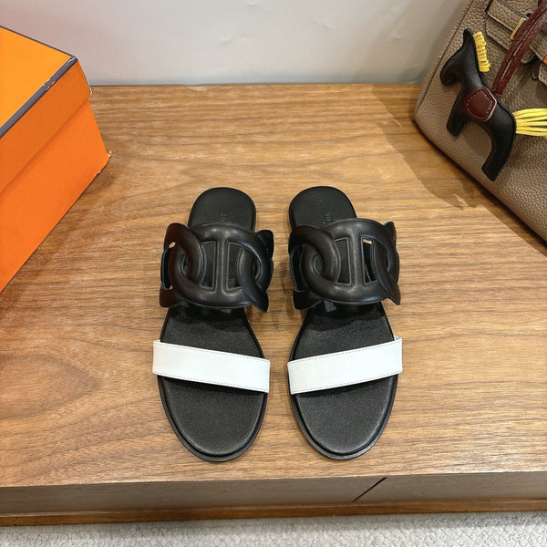 Hermès Sandal Black White in Calfskin 743978