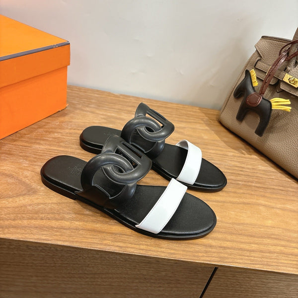 Hermès Sandal Black White in Calfskin 743978