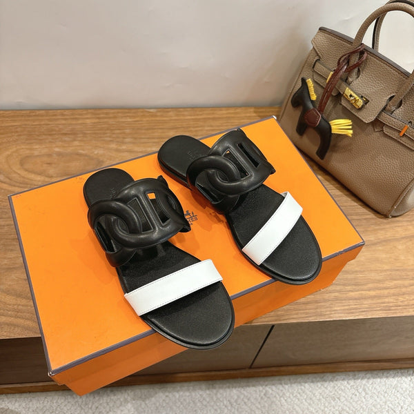 Hermès Sandal Black White in Calfskin 743978