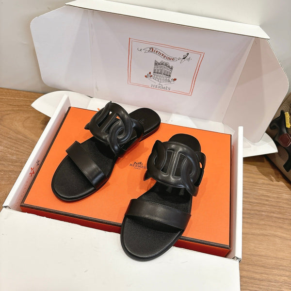 Hermès Sandal Full Black in Calfskin 743979