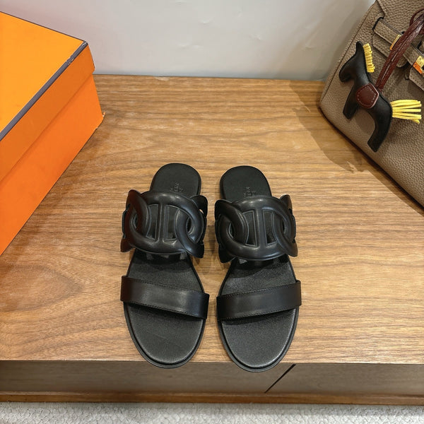 Hermès Sandal Full Black in Calfskin 743979