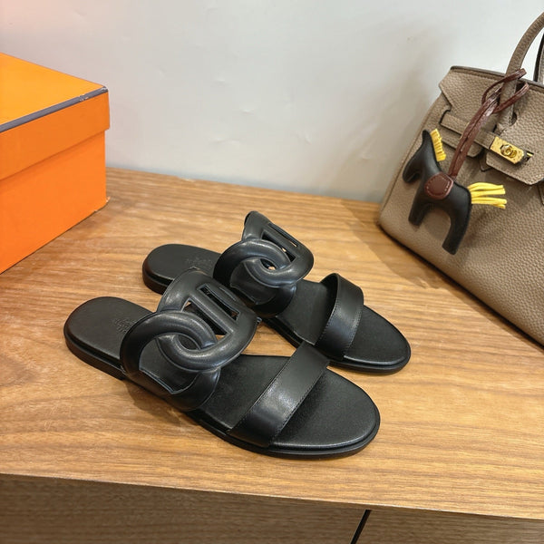 Hermès Sandal Full Black in Calfskin 743979