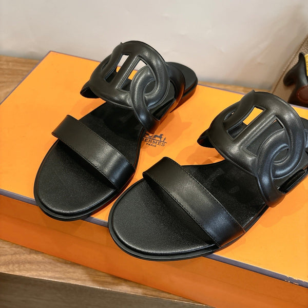Hermès Sandal Full Black in Calfskin 743979