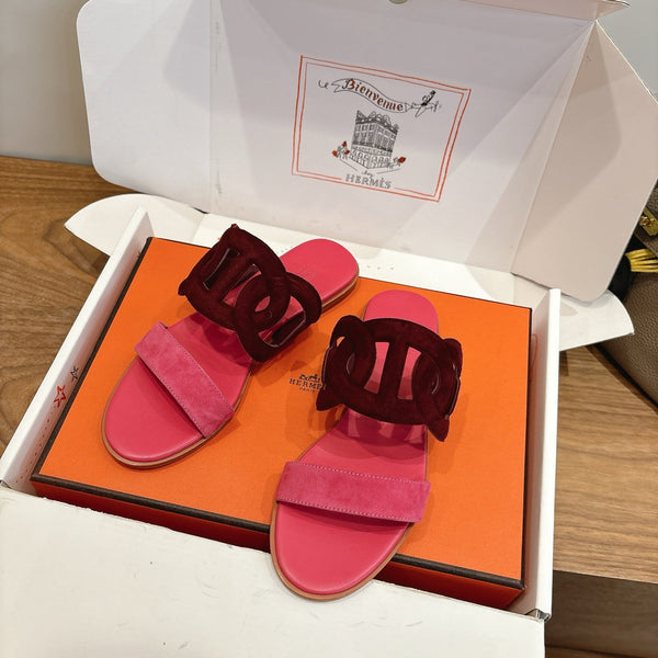 Hermès Sandal Burgundy Pink in Suede 743981