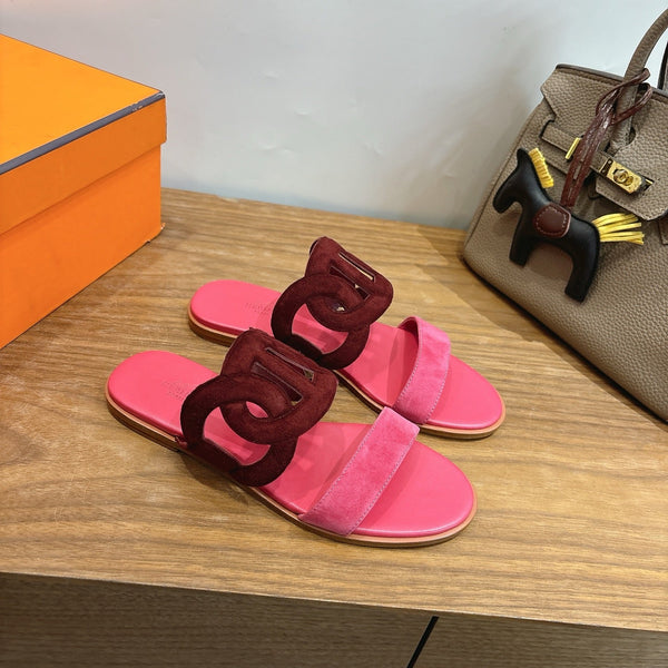 Hermès Sandal Burgundy Pink in Suede 743981