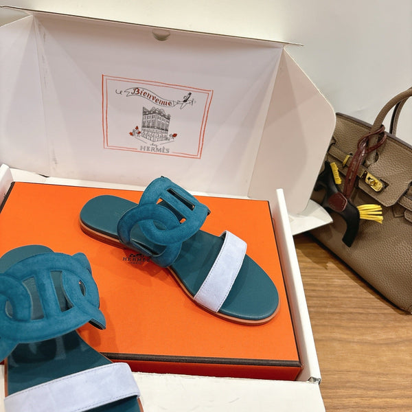Hermès Sandal Deep teal in Suede 743983