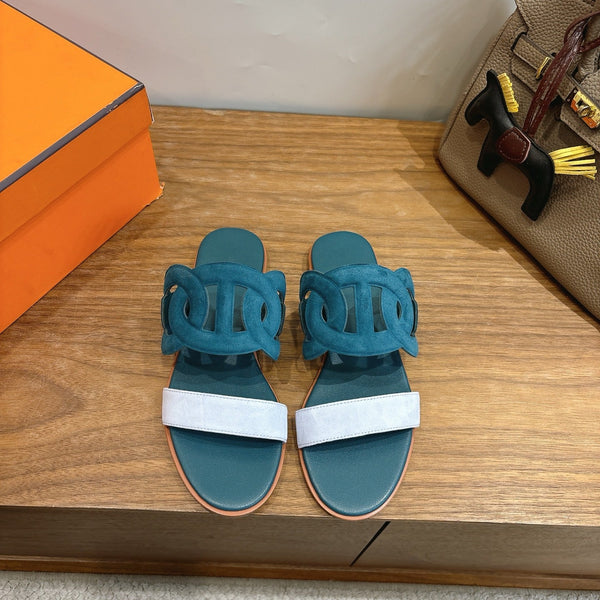 Hermès Sandal Deep teal in Suede 743983