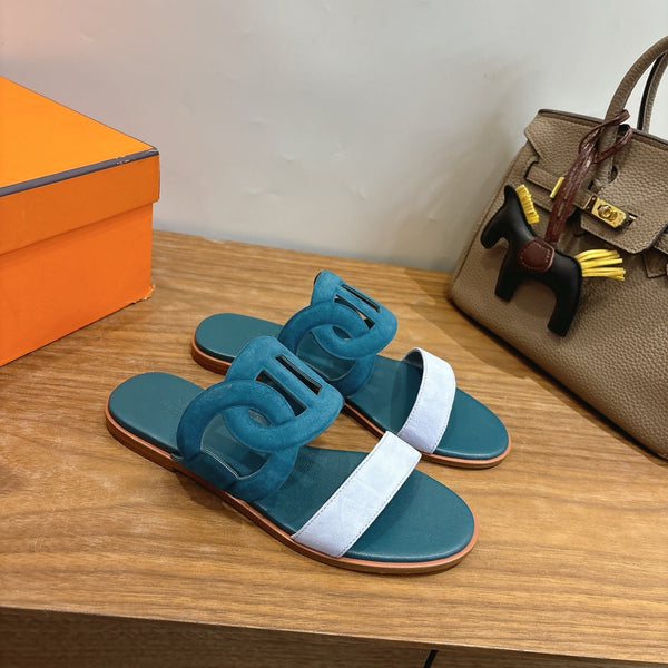 Hermès Sandal Deep teal in Suede 743983