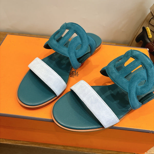 Hermès Sandal Deep teal in Suede 743983