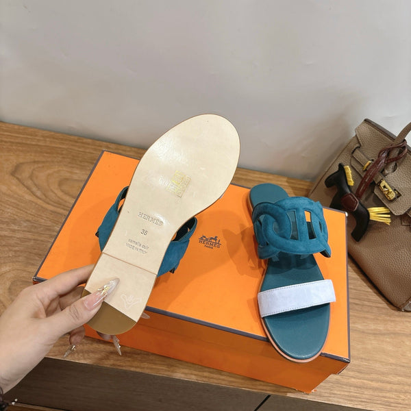 Hermès Sandal Deep teal in Suede 743983