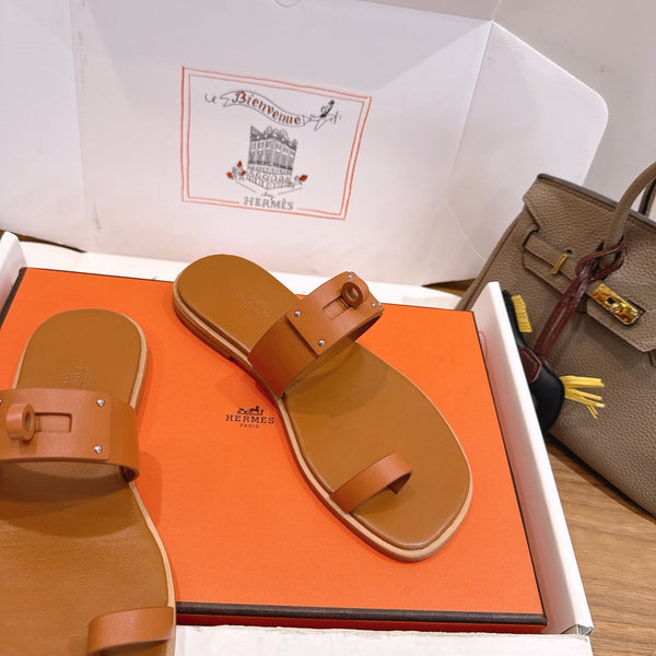 Hermes July Sandal Brown in Cowhide 744060