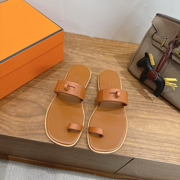Hermes July Sandal Brown in Cowhide 744060