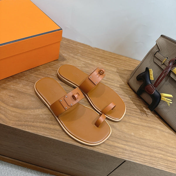 Hermes July Sandal Brown in Cowhide 744060