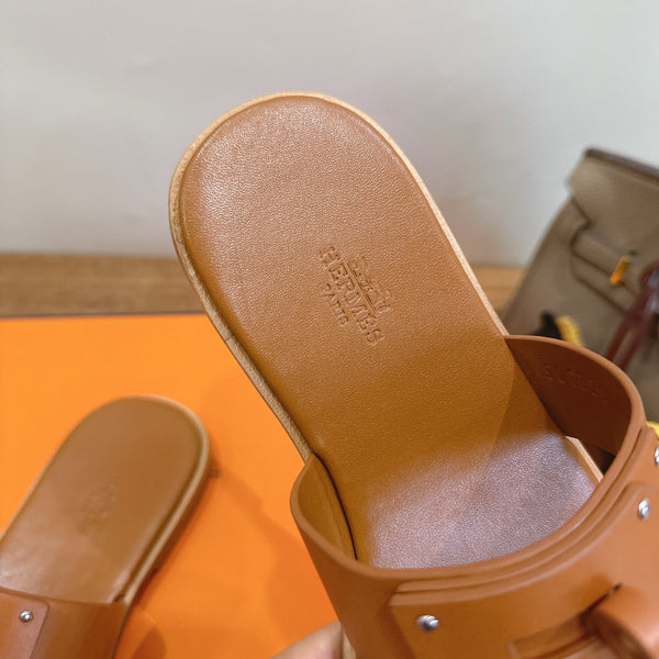 Hermes July Sandal Brown in Cowhide 744060