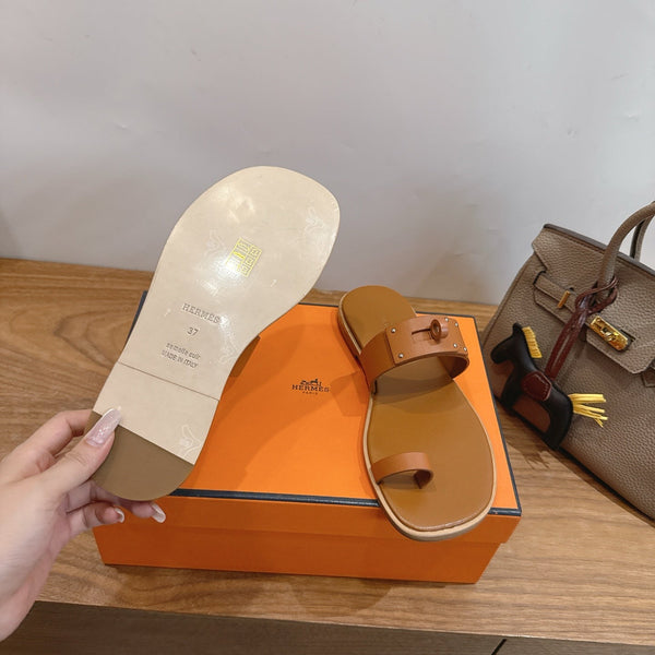Hermes July Sandal Brown in Cowhide 744060