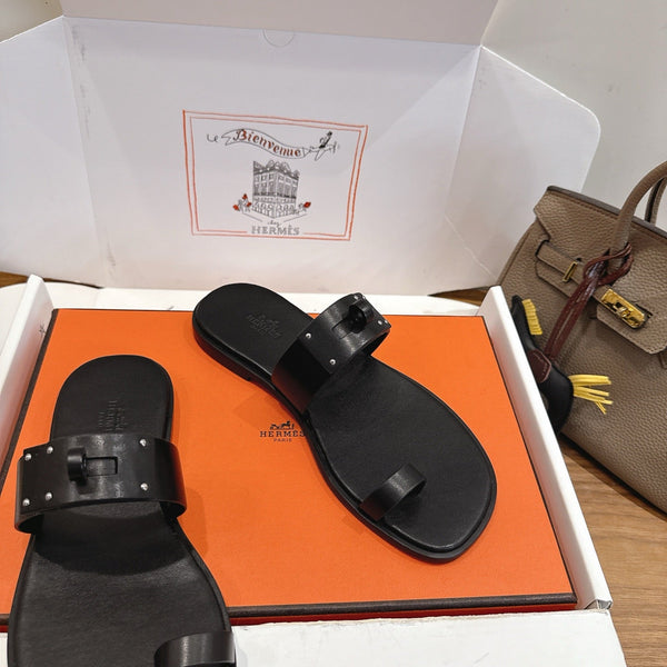 Hermes July Sandal Black in Cowhide 744062