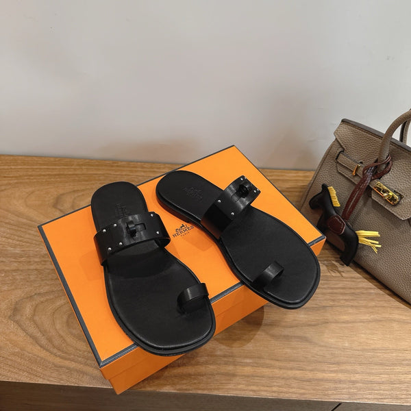 Hermes July Sandal Black in Cowhide 744062