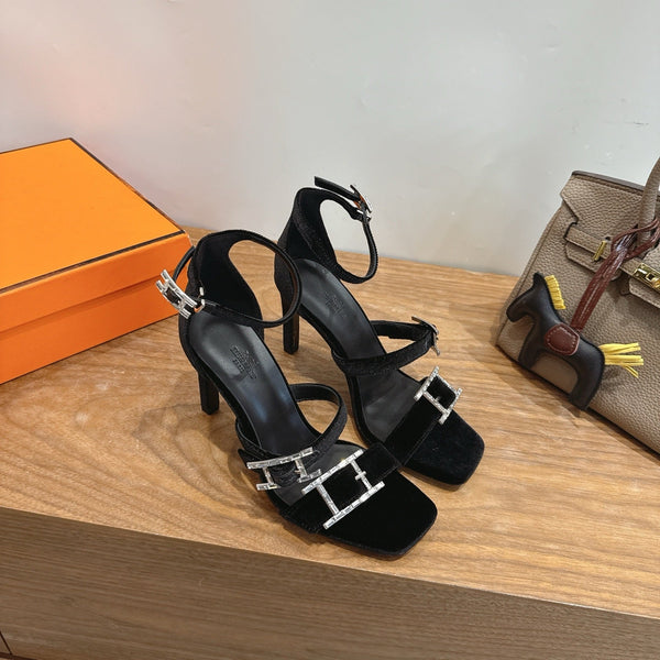 Hermès Liv Sandal 10.5 Black in Velvet 744072