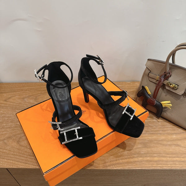 Hermès Liv Sandal 10.5 Black in Velvet 744072