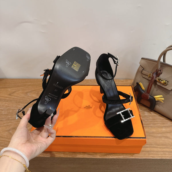 Hermès Liv Sandal 10.5 Black in Velvet 744072