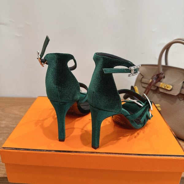 Hermès Liv Sandal 10.5 Dark Green in Velvet 744074