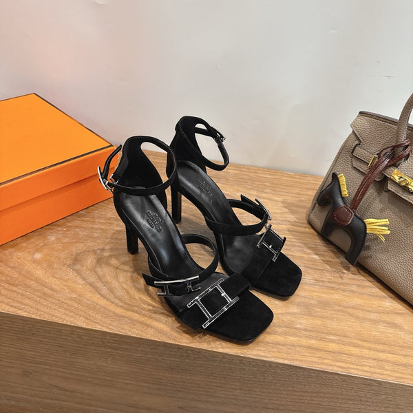 Hermès Liv Sandal 10.5 Black in Velvet 744077