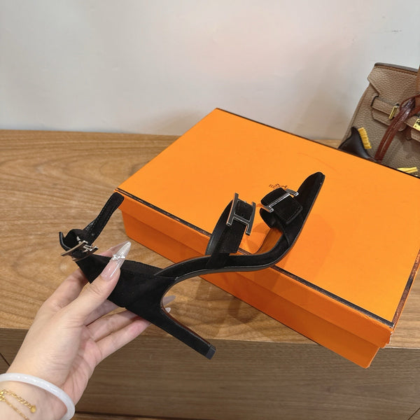 Hermès Liv Sandal 10.5 Black in Velvet 744077