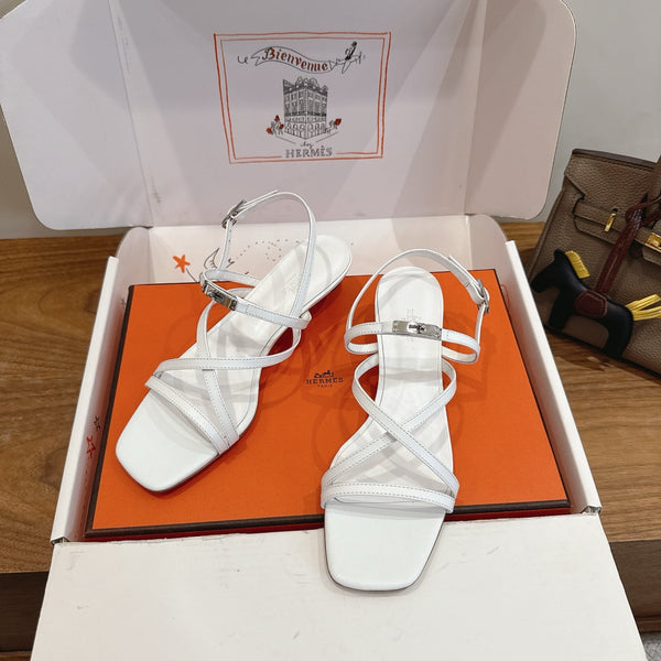 Hermes June Sandal White in Cowhide 744047