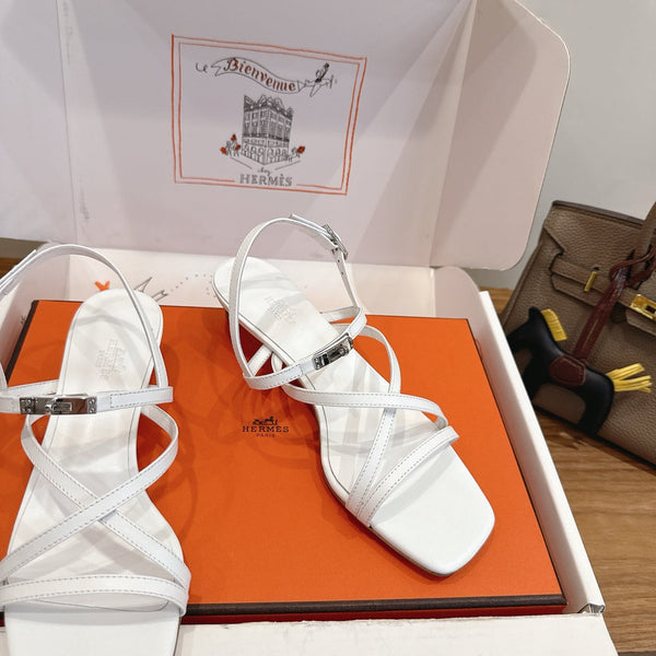 Hermes June Sandal White in Cowhide 744047
