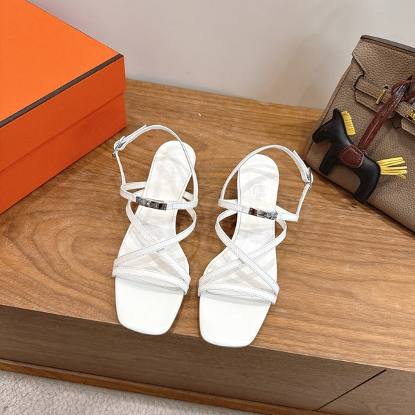 Hermes June Sandal White in Cowhide 744047