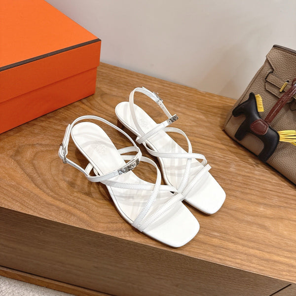 Hermes June Sandal White in Cowhide 744047