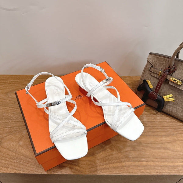 Hermes June Sandal White in Cowhide 744047