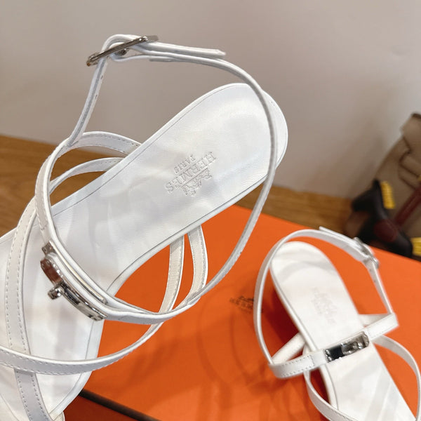 Hermes June Sandal White in Cowhide 744047