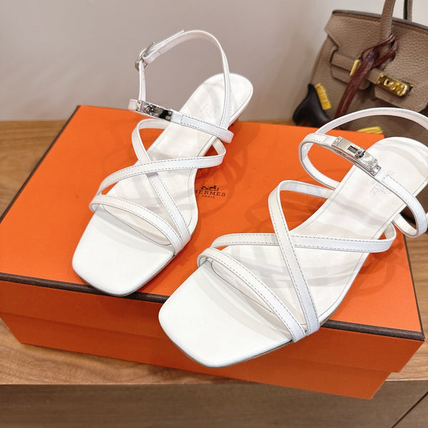 Hermes June Sandal White in Cowhide 744047