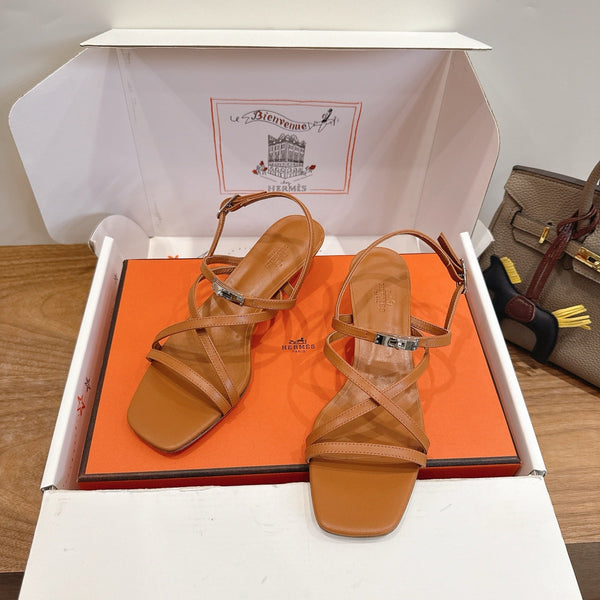 Hermes June Sandal Brown in Cowhide 744048
