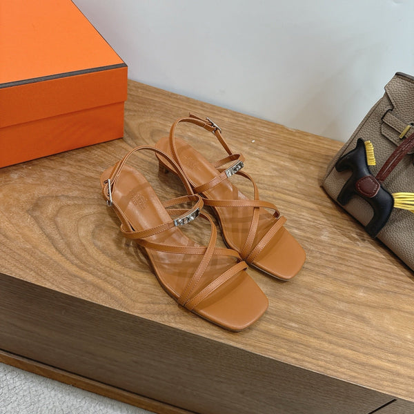 Hermes June Sandal Brown in Cowhide 744048