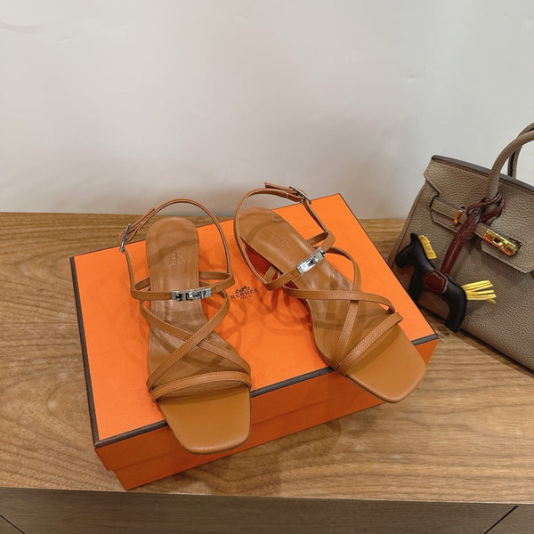 Hermes June Sandal Brown in Cowhide 744048