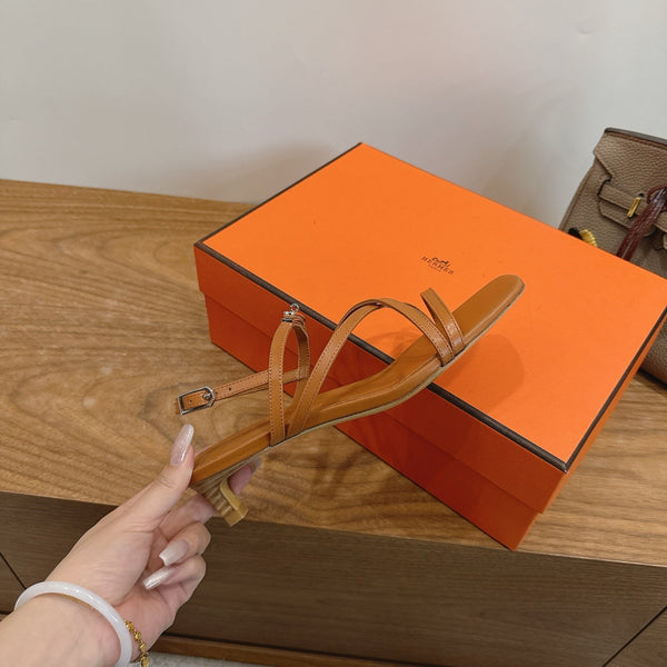 Hermes June Sandal Brown in Cowhide 744048