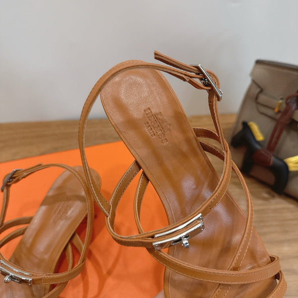 Hermes June Sandal Brown in Cowhide 744048