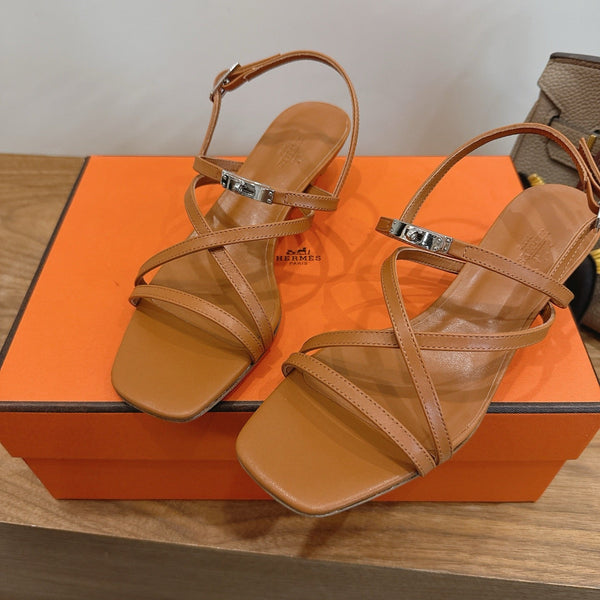 Hermes June Sandal Brown in Cowhide 744048