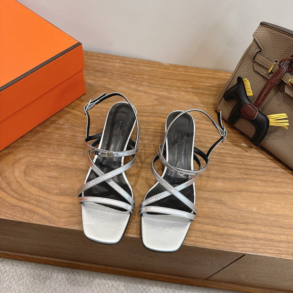 Hermes June Sandal Silver in Cowhide 744049