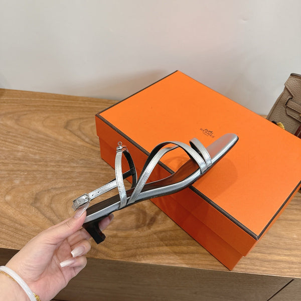 Hermes June Sandal Silver in Cowhide 744049