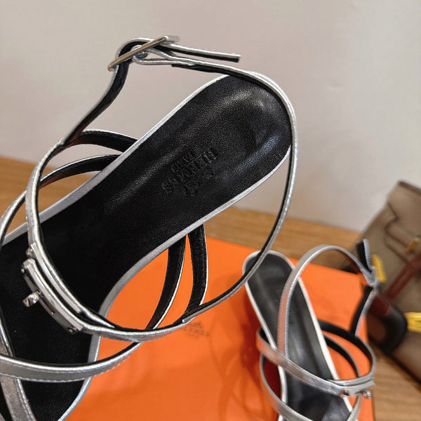 Hermes June Sandal Silver in Cowhide 744049