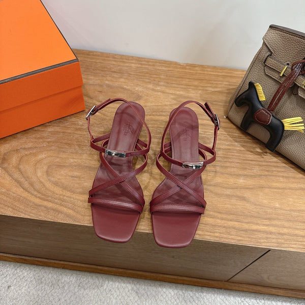 Hermes June Sandal Burgundy in Cowhide 744050